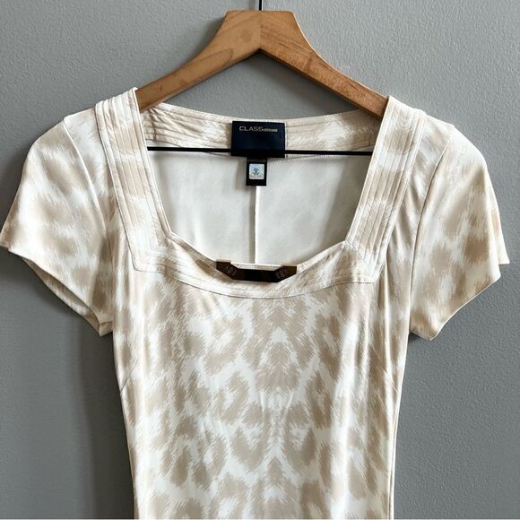 Class Roberto Cavalli Beige Cream Animal Print Dress Size 8 Leopard Short Sleeve - Picture 2 of 14